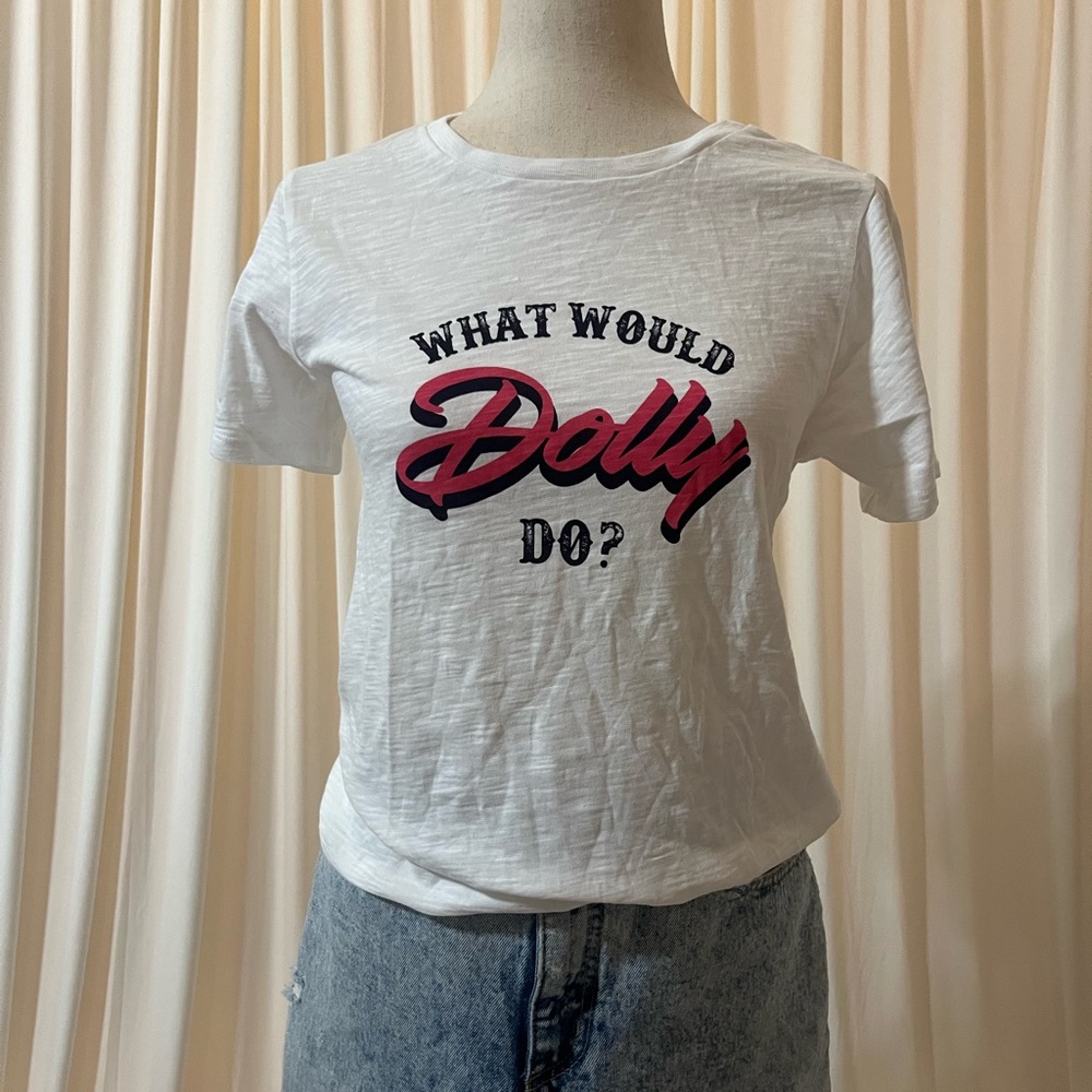 Draper James What Would Dolly Do White Graphic T-Shirt Size XS